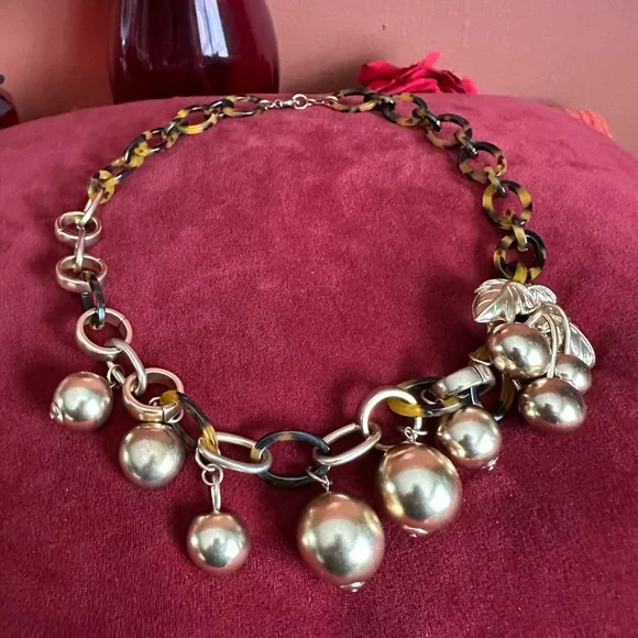 J. Crew Silver Charm Necklace with Black and Gold Chain - Picture 2 of 6